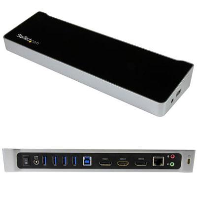 Triple-Video Docking Station for Laptops - USB 3.0 Create an Ultra HD workstation with four displays, by adding three external monitors to your laptop.