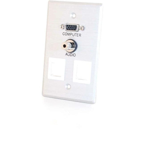 C2G VGA + 3.5mm Audio Pass Through Single Gang Wall Plate w- 2 Keystones-Brushed Aluminum