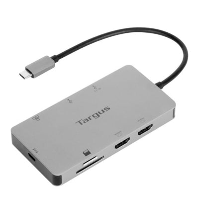 Targus DOCK423TT Dual HDMI USB-C Travel Dock (Silver) - The DOCK423TT Travel-Read Dual Video Docking Station will include dual HDMI, SD & Micro SD Reader-Writer, USB 3.2 Gen 1 Type-A, Gigabit Ethernet, and USB-C Power Passd-thru.
