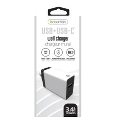 3.4 AMP 1 USB A & 1 USB C WALL